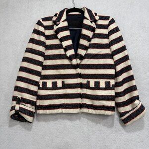 J Crew Collection Blazer Womens 2 Striped Fringe Tweed Jacket Chic